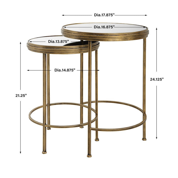 Haus Appeal Fraise Nest Tables (Set of 2) | Antique Brushed Gold Iron & Mirror Top | Living Room & Bedroom Accent Tables | 17 x 17 x 24 in | Model W23011