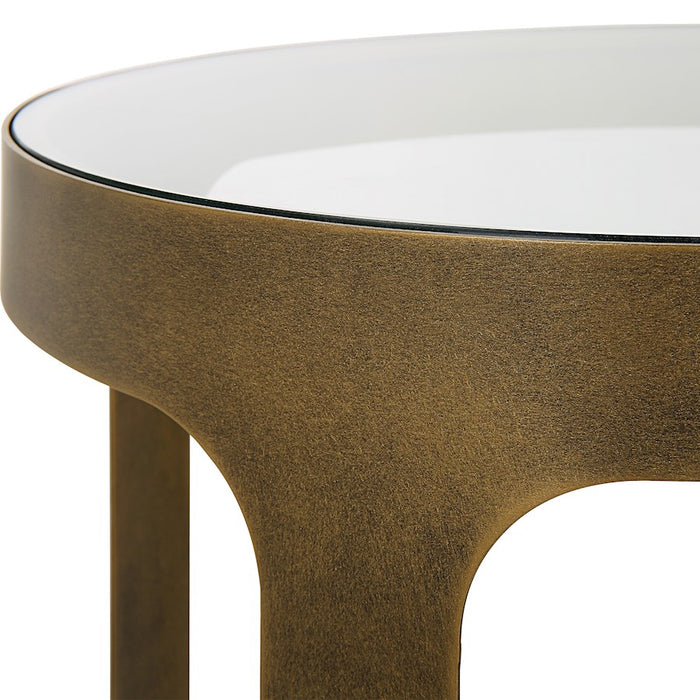 Haus Appeal Colby Accent Table | Antique Brushed Gold Iron & Glass | Living Room & Entryway Side Table | 15.25in Square, 24.75in Tall | Model W23017