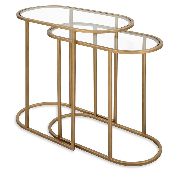 Haus Appeal Henrietta Nesting Tables 2-Piece | Antique Brushed Brass Iron & Glass | Living Room & Family Room | 24W x 12.5D x 22H in | Model W23018