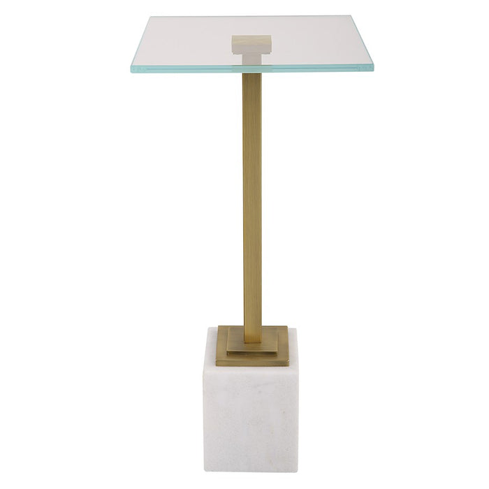 Haus Appeal Fiona Side Table 11in Wide | Brushed Brass & White Marble | Living Room & Entryway Accent Table | Tempered Glass Top, 24in Height | Model W23020
