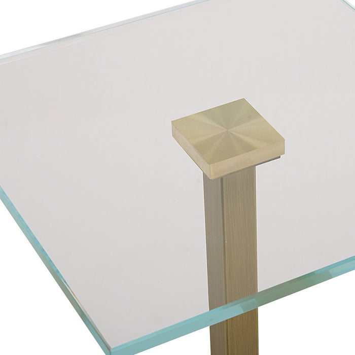 Haus Appeal Fiona Side Table 11in Wide | Brushed Brass & White Marble | Living Room & Entryway Accent Table | Tempered Glass Top, 24in Height | Model W23020
