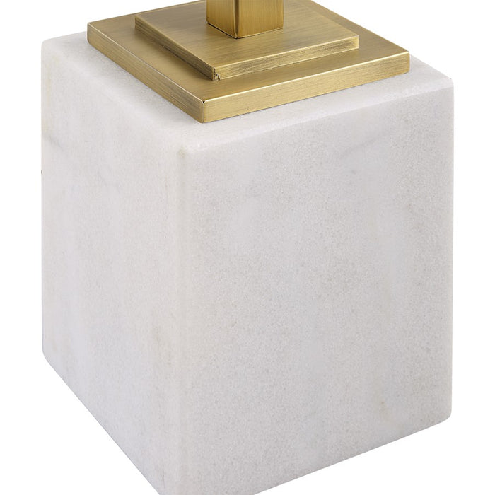 Haus Appeal Fiona Side Table 11in Wide | Brushed Brass & White Marble | Living Room & Entryway Accent Table | Tempered Glass Top, 24in Height | Model W23020