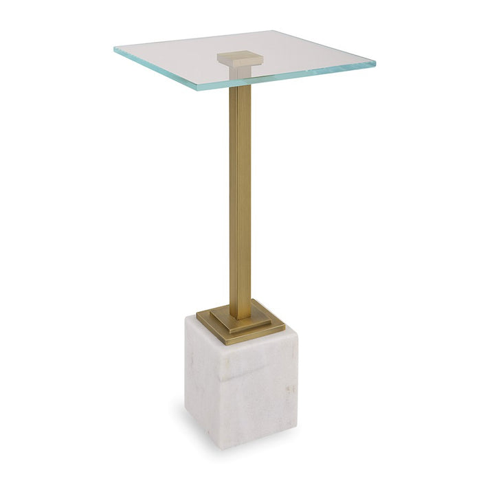Haus Appeal Fiona Side Table 11in Wide | Brushed Brass & White Marble | Living Room & Entryway Accent Table | Tempered Glass Top, 24in Height | Model W23020