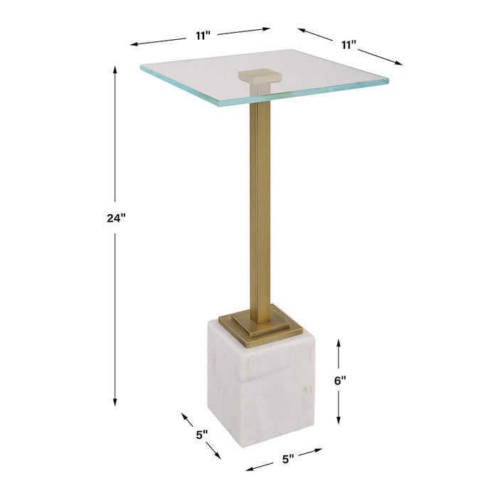 Haus Appeal Fiona Side Table 11in Wide | Brushed Brass & White Marble | Living Room & Entryway Accent Table | Tempered Glass Top, 24in Height | Model W23020