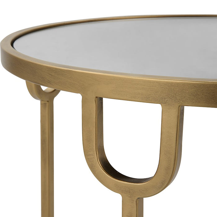 Haus Appeal Biltmore 17in Round Side Table | Antique Gold Iron & Mirrored Top | Living Room & Entryway Accent Table | 17 x 17 x 24 in, Two-Tier | Model W23022
