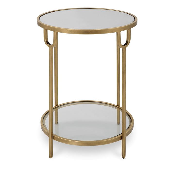 Haus Appeal Biltmore 17in Round Side Table | Antique Gold Iron & Mirrored Top | Living Room & Entryway Accent Table | 17 x 17 x 24 in, Two-Tier | Model W23022