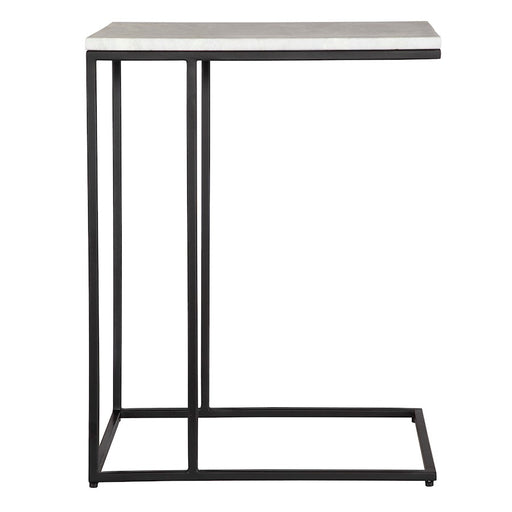 Haus Appeal Savian Accent Table | Industrial Black Metal & White Marble | Living Room & Reading Nook Side Table | 18in Wide x 23in Tall, 18 lbs | Model W23026