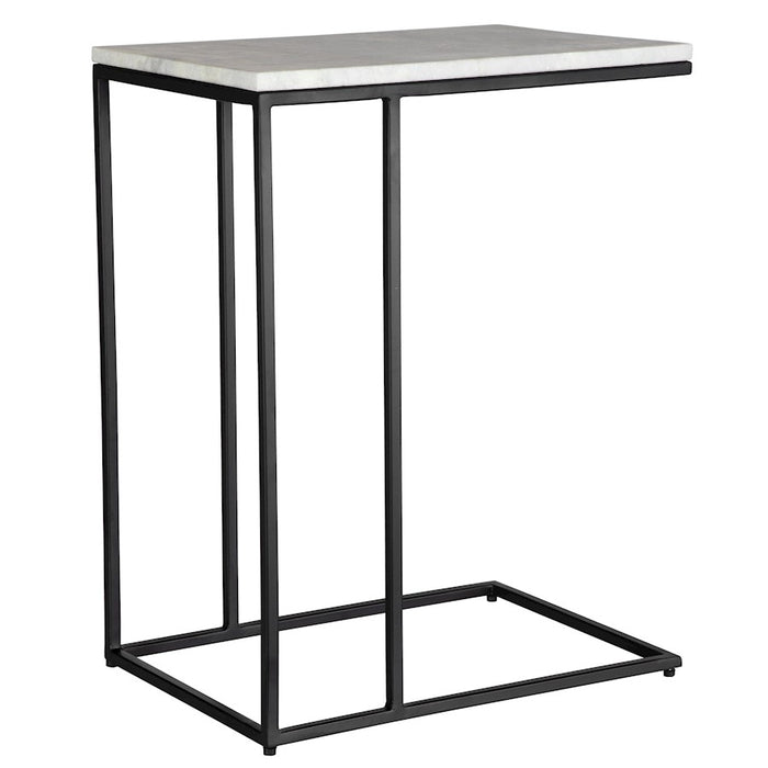 Haus Appeal Savian Accent Table | Industrial Black Metal & White Marble | Living Room & Reading Nook Side Table | 18in Wide x 23in Tall, 18 lbs | Model W23026