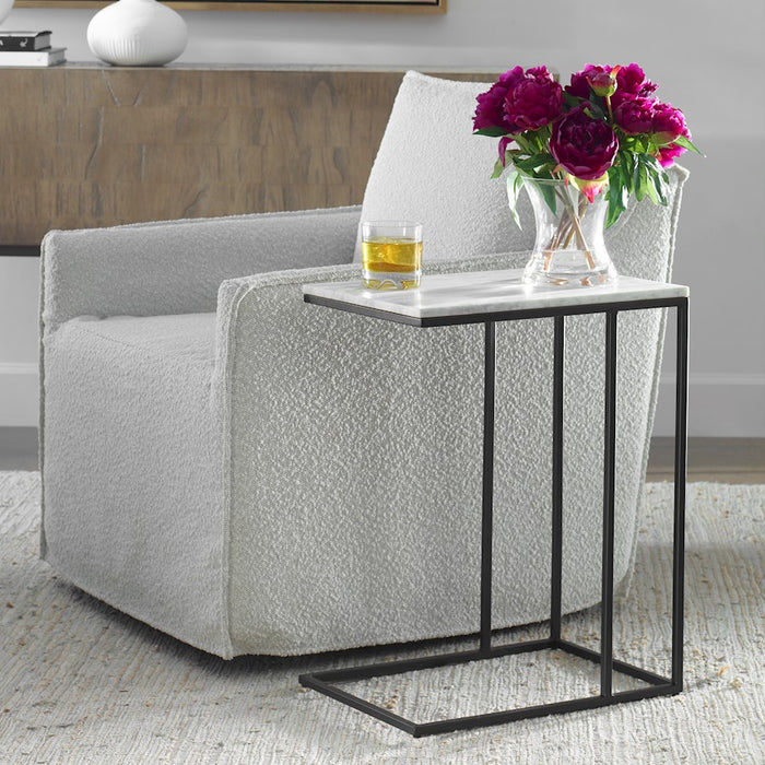 Haus Appeal Savian Accent Table | Industrial Black Metal & White Marble | Living Room & Reading Nook Side Table | 18in Wide x 23in Tall, 18 lbs | Model W23026