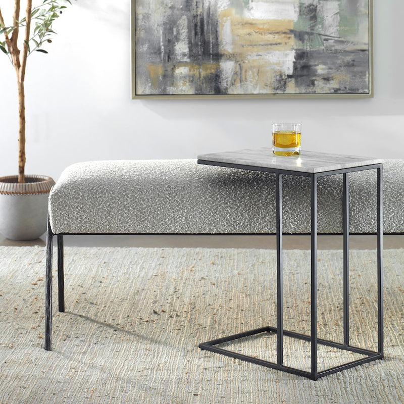 Haus Appeal Savian Accent Table | Industrial Black Metal & White Marble | Living Room & Reading Nook Side Table | 18in Wide x 23in Tall, 18 lbs | Model W23026