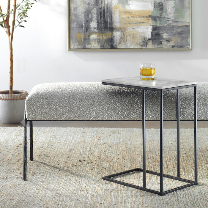 Haus Appeal Savian Accent Table | Industrial Black Metal & White Marble | Living Room & Reading Nook Side Table | 18in Wide x 23in Tall, 18 lbs | Model W23026