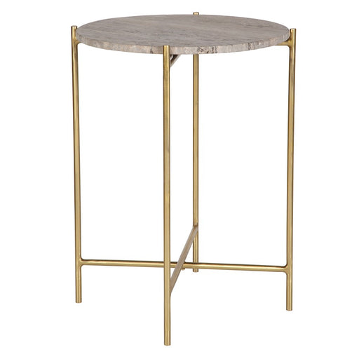 Haus Appeal Frederick 16in Round Accent Table | Gold Iron & Dark Travertine | Living Room & Bedroom Side Table | 16 x 16 x 22 in | Model W23027