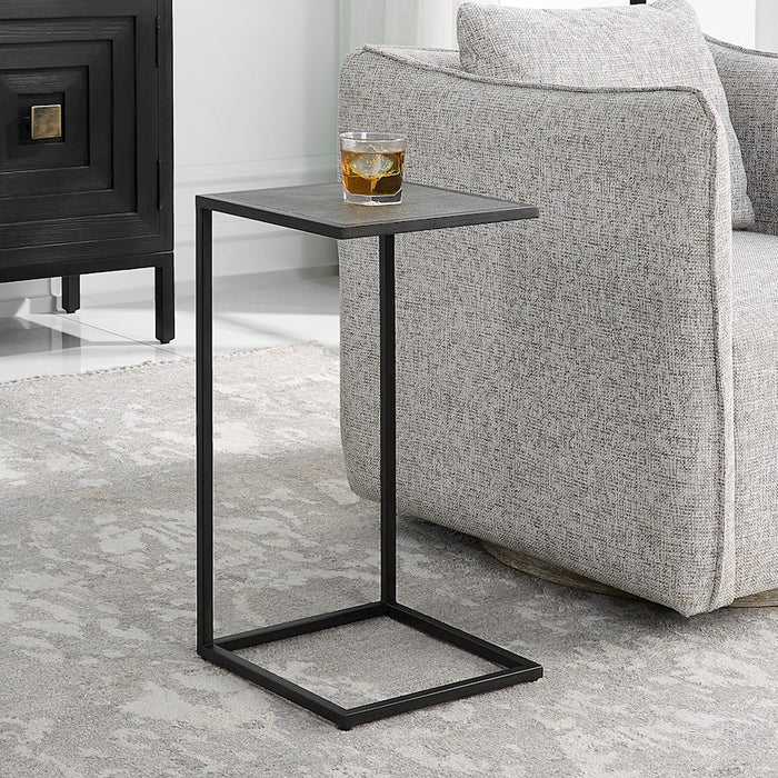 Haus Appeal Pinkerton 12in Square Accent Table | Antique Black & Gray Shagreen | Living Room & Reading Pull-Up Style Table | 12 x 12 x 24 in | Model W23028