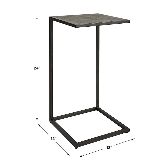 Haus Appeal Pinkerton 12in Square Accent Table | Antique Black & Gray Shagreen | Living Room & Reading Pull-Up Style Table | 12 x 12 x 24 in | Model W23028