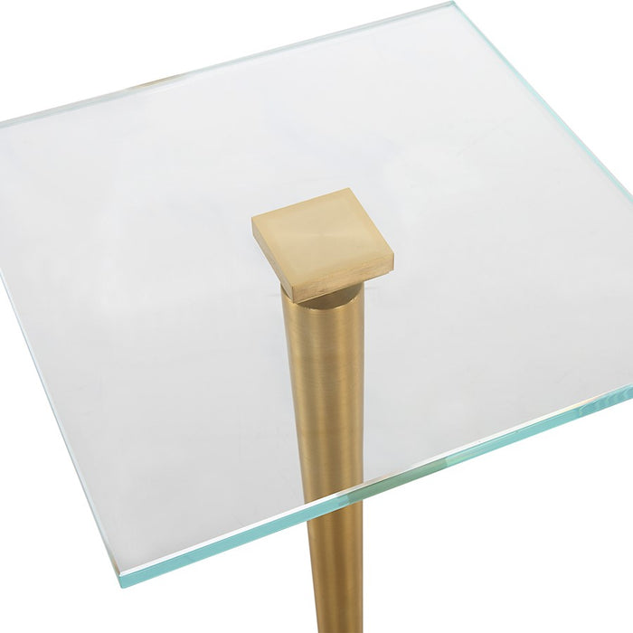 Haus Appeal Nickols Accent Table | Brass Plated Iron & Marble Base | Living Room & Entryway Side Table | 11 x 11 x 25 in, Tempered Glass Top | Model W23029