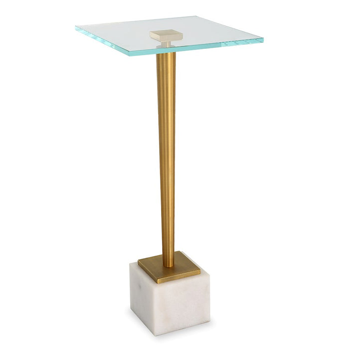 Haus Appeal Nickols Accent Table | Brass Plated Iron & Marble Base | Living Room & Entryway Side Table | 11 x 11 x 25 in, Tempered Glass Top | Model W23029