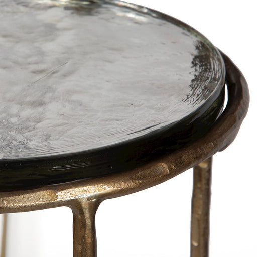 Haus Appeal Eagerman 12in Square Accent Table | Textured Iron & Recycled Glass | 12 x 12 x 24 in, Antique Gold Finish | Model W23030