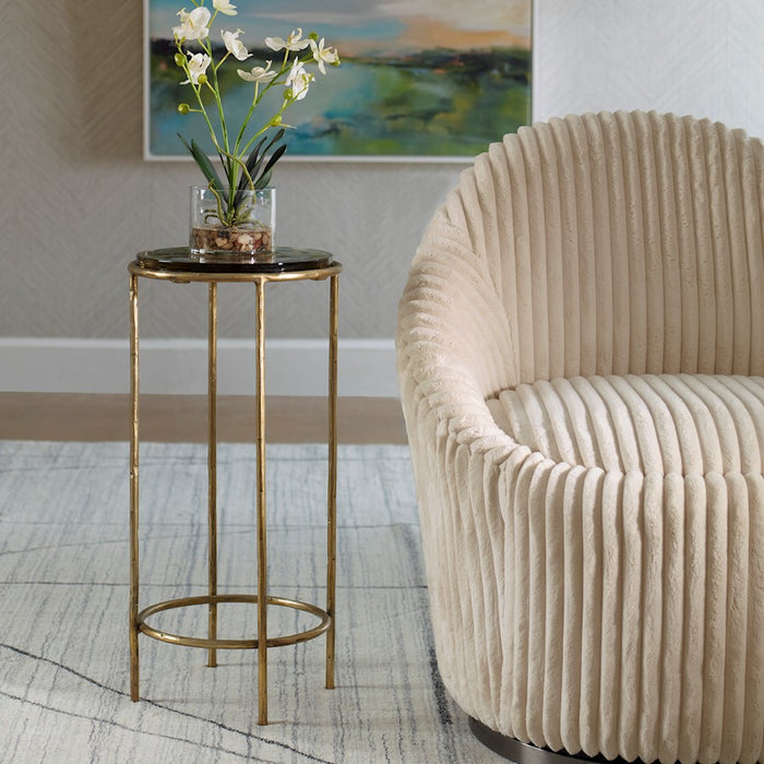 Haus Appeal Eagerman 12in Square Accent Table | Textured Iron & Recycled Glass | 12 x 12 x 24 in, Antique Gold Finish | Model W23030