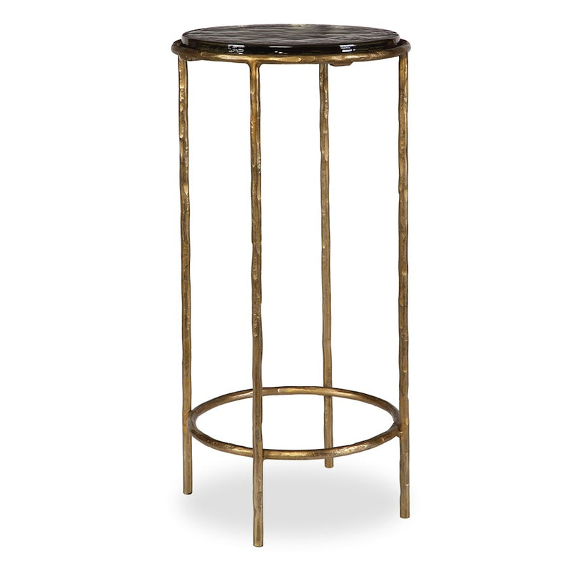Haus Appeal Eagerman 12in Square Accent Table | Textured Iron & Recycled Glass | 12 x 12 x 24 in, Antique Gold Finish | Model W23030