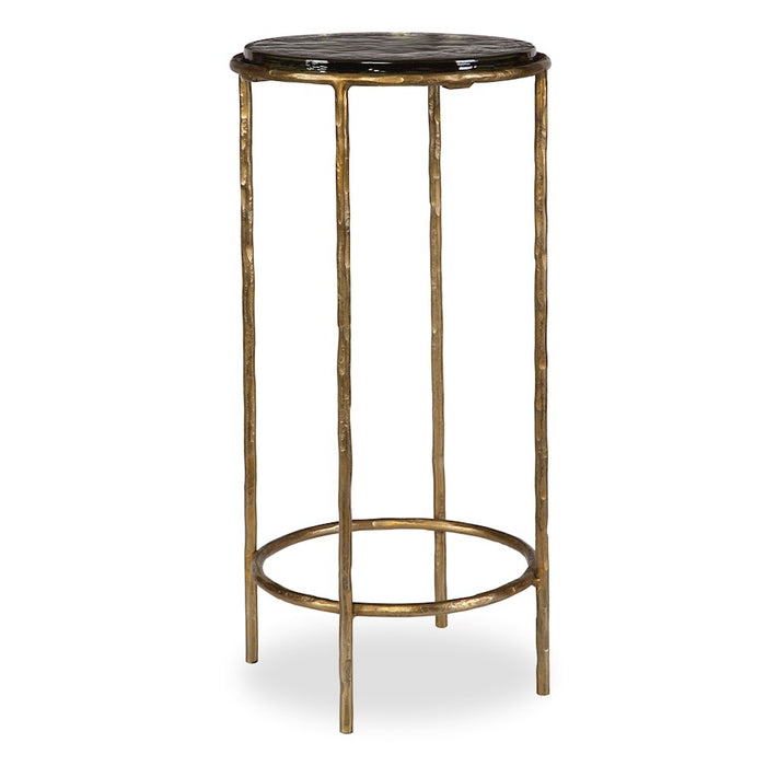 Haus Appeal Eagerman 12in Square Accent Table | Textured Iron & Recycled Glass | 12 x 12 x 24 in, Antique Gold Finish | Model W23030