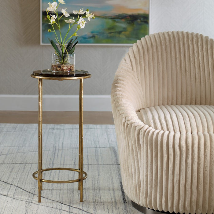 Haus Appeal Eagerman 12in Square Accent Table | Textured Iron & Recycled Glass | 12 x 12 x 24 in, Antique Gold Finish | Model W23030