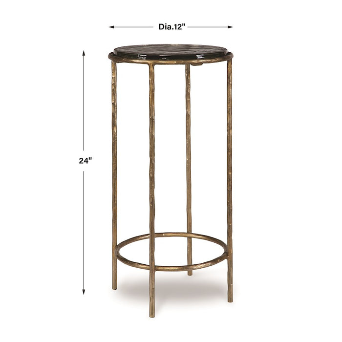 Haus Appeal Eagerman 12in Square Accent Table | Textured Iron & Recycled Glass | 12 x 12 x 24 in, Antique Gold Finish | Model W23030