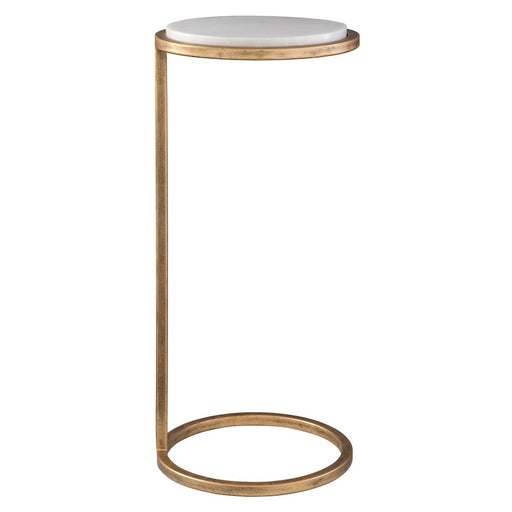 Haus Appeal Milla Accent Table | Contemporary Iron & Marble | Living Room & Entryway Side Table | 23.5in Tall, Aged Gold Frame, White Marble Top | Model W23033