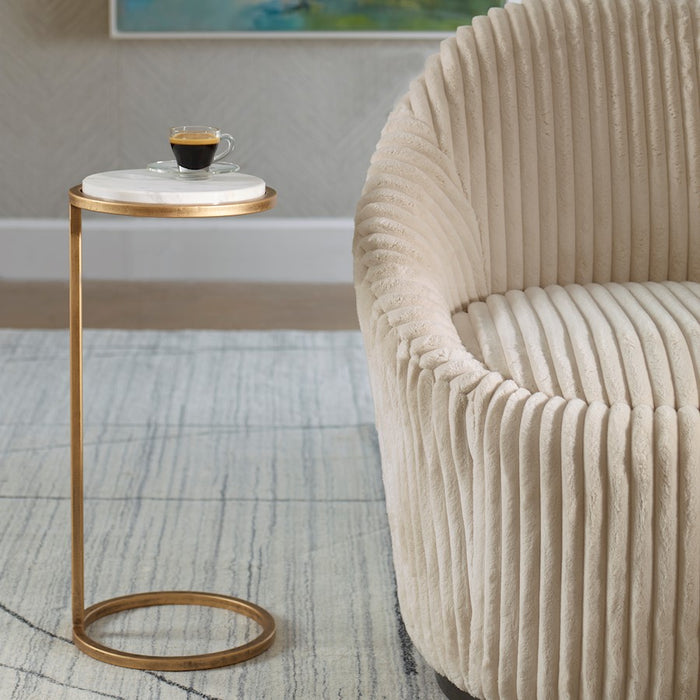 Haus Appeal Milla Accent Table | Contemporary Iron & Marble | Living Room & Entryway Side Table | 23.5in Tall, Aged Gold Frame, White Marble Top | Model W23033