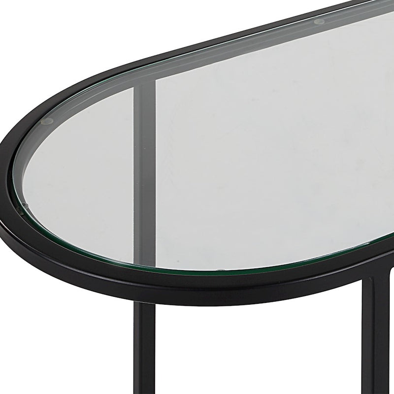 Haus Appeal Apricot Lane Oval Nesting Tables (Set of 2) | Matte Black Iron & Glass | Living Room & Bedroom Accent Tables | 24 x 12.5 x 22 in | Model W23034
