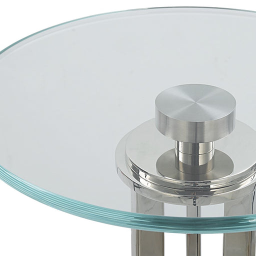 Haus Appeal Tyler Accent Table | Round Iron & Marble | Living Room & Entryway Side Table | 11"W x 24"H, Nickel Finish | Model W23035