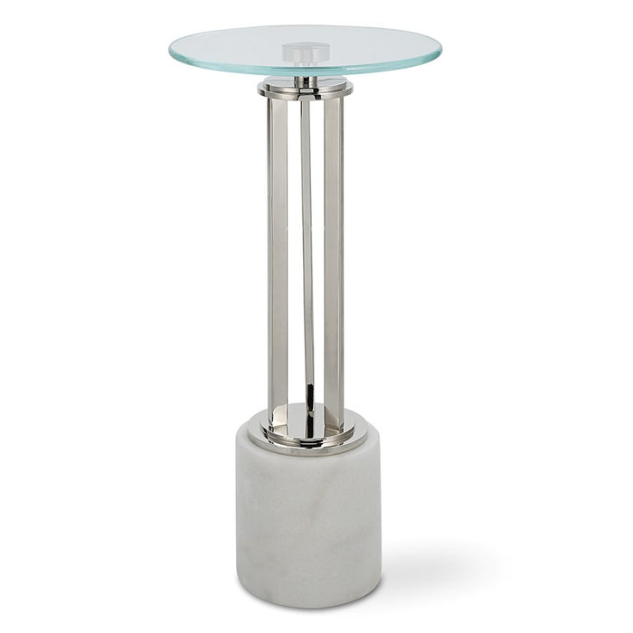 Haus Appeal Tyler Accent Table | Round Iron & Marble | Living Room & Entryway Side Table | 11"W x 24"H, Nickel Finish | Model W23035