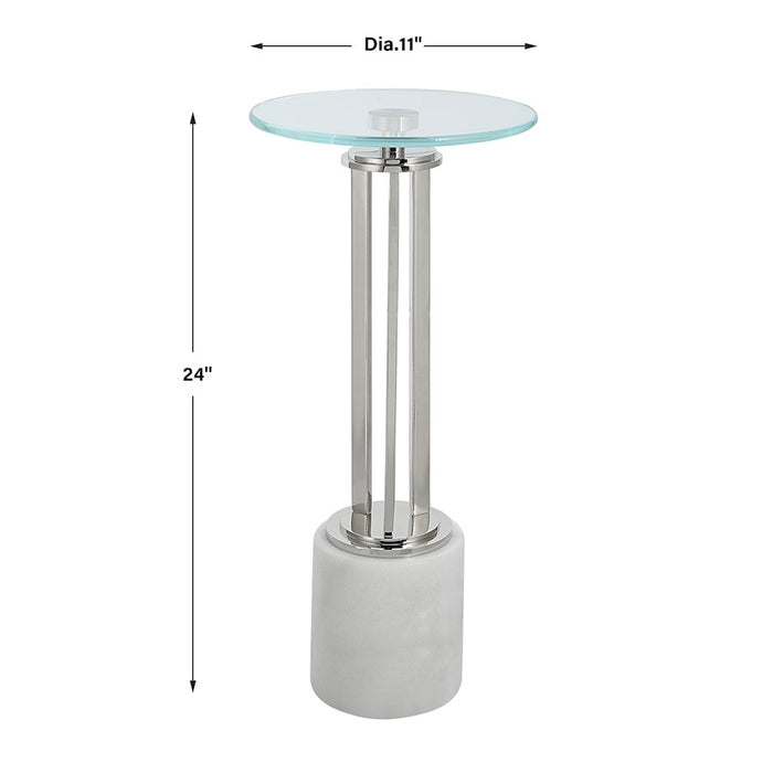 Haus Appeal Tyler Accent Table | Round Iron & Marble | Living Room & Entryway Side Table | 11"W x 24"H, Nickel Finish | Model W23035