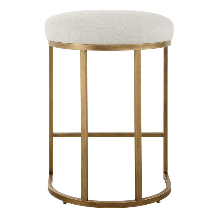 Haus Appeal Mabel 26in Counter Stool | Antique Brushed Brass & Light Cream Performance Fabric | Kitchen Island Seating | 26in Seat Height | Model W23038