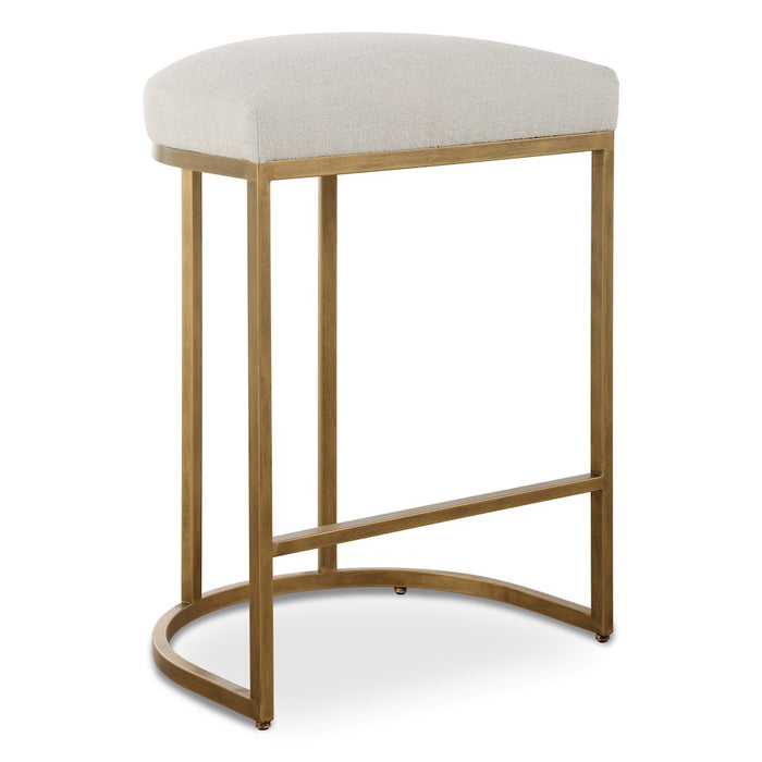 Haus Appeal Mabel 26in Counter Stool | Antique Brushed Brass & Light Cream Performance Fabric | Kitchen Island Seating | 26in Seat Height | Model W23038