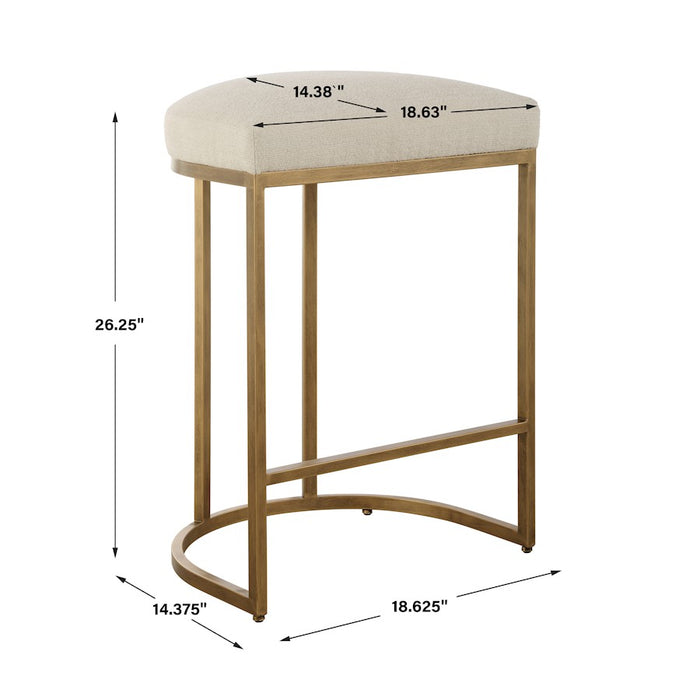 Haus Appeal Mabel 26in Counter Stool | Antique Brushed Brass & Light Cream Performance Fabric | Kitchen Island Seating | 26in Seat Height | Model W23038