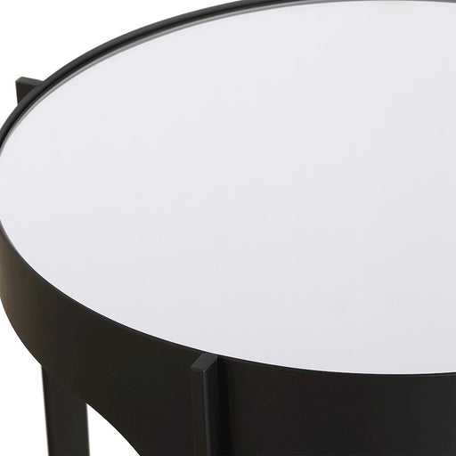 Haus Appeal Adorn Accent Table | Modern Matte Black Iron & Mirror | Living Room & Entryway Side Table | 16in Wide, 24in Tall | Model W23039