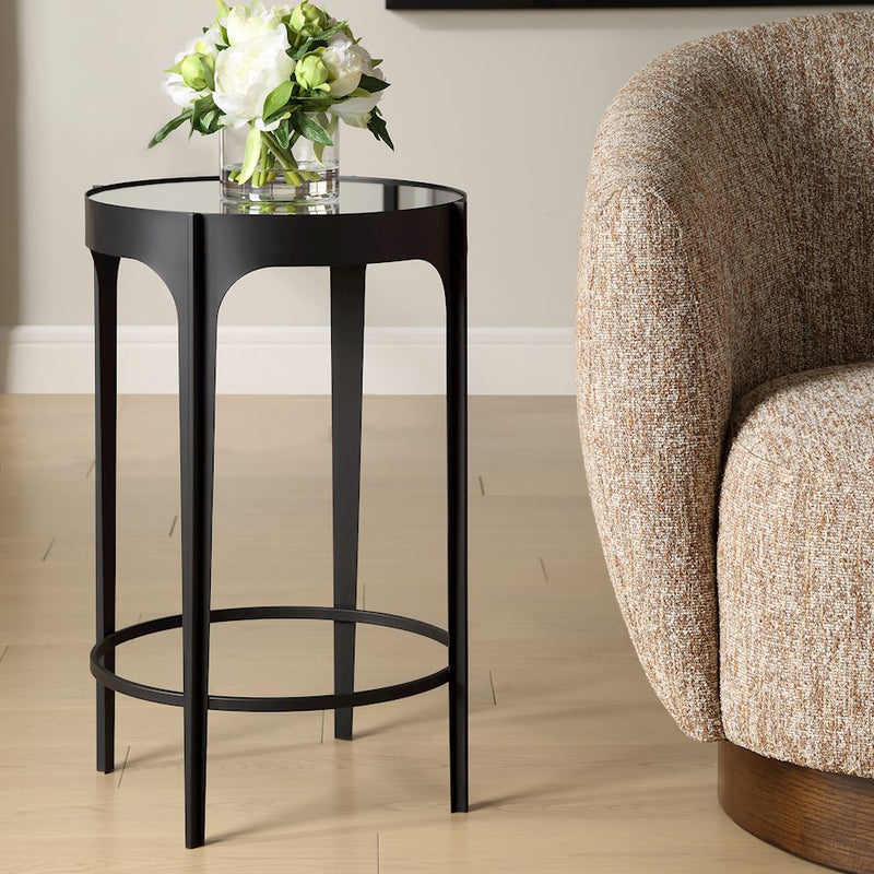 Haus Appeal Adorn Accent Table | Modern Matte Black Iron & Mirror | Living Room & Entryway Side Table | 16in Wide, 24in Tall | Model W23039