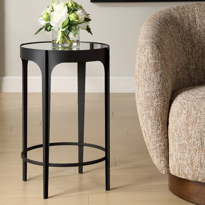 Haus Appeal Adorn Accent Table | Modern Matte Black Iron & Mirror | Living Room & Entryway Side Table | 16in Wide, 24in Tall | Model W23039