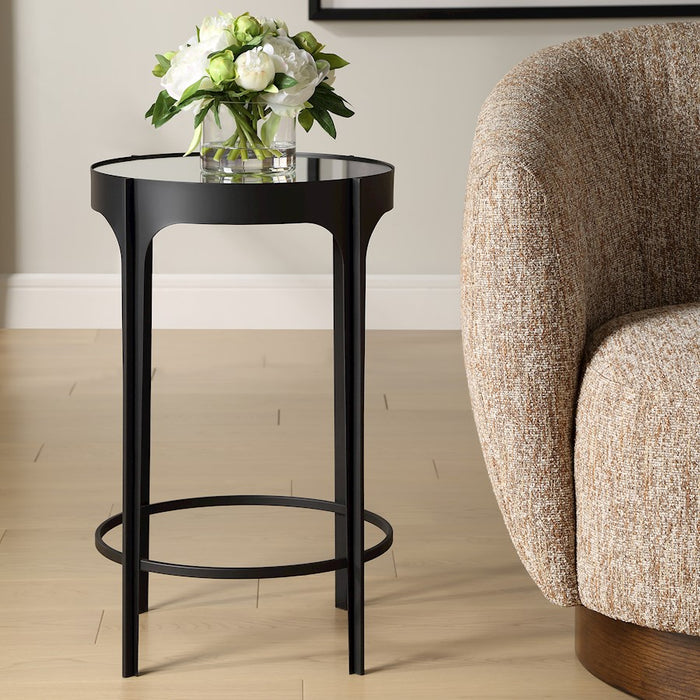 Haus Appeal Adorn Accent Table | Modern Matte Black Iron & Mirror | Living Room & Entryway Side Table | 16in Wide, 24in Tall | Model W23039