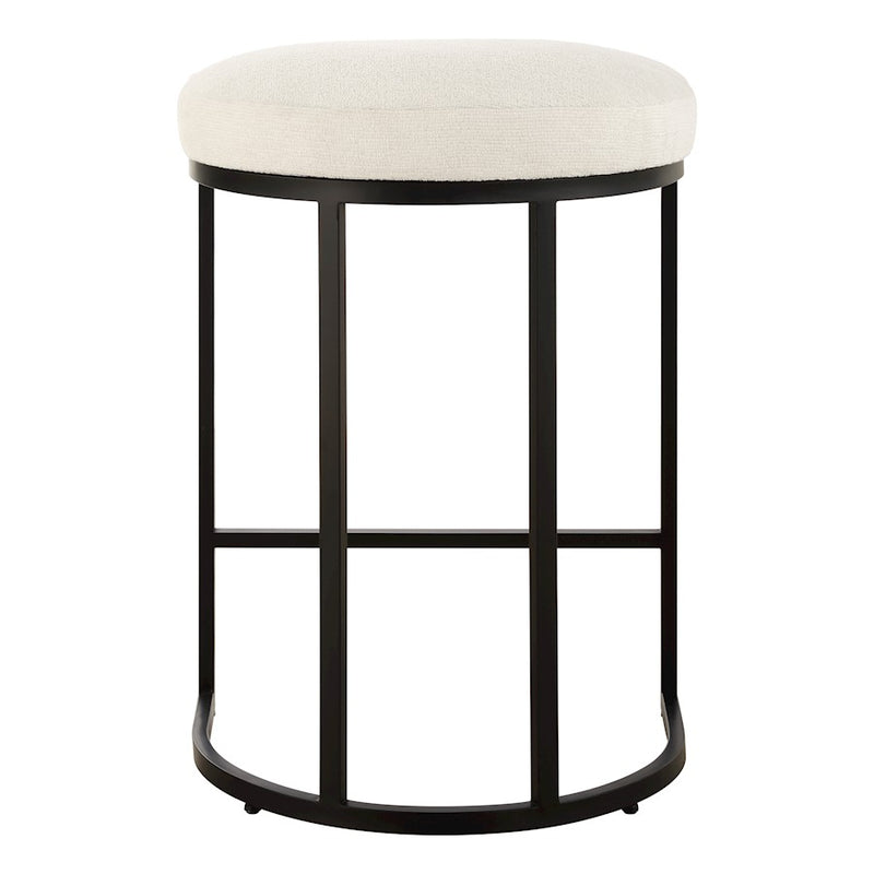 Haus Appeal Chicago 26.25in Counter Stool | Matte Black Iron & Light Cream Fabric | Kitchen Island & Vanity Seating | 14 x 18 x 26 in | Model W23040