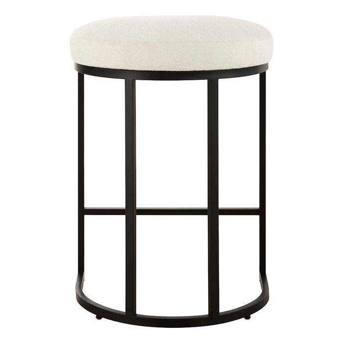 Haus Appeal Chicago 26.25in Counter Stool | Matte Black Iron & Light Cream Fabric | Kitchen Island & Vanity Seating | 14 x 18 x 26 in | Model W23040