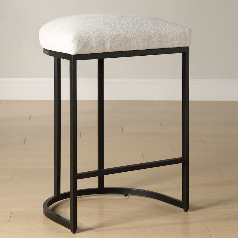 Haus Appeal Chicago 26.25in Counter Stool | Matte Black Iron & Light Cream Fabric | Kitchen Island & Vanity Seating | 14 x 18 x 26 in | Model W23040