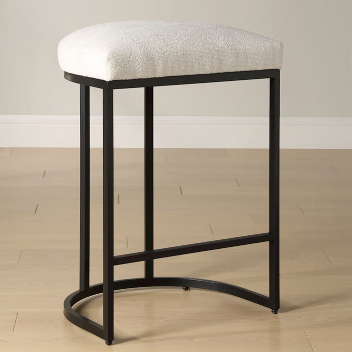 Haus Appeal Chicago 26.25in Counter Stool | Matte Black Iron & Light Cream Fabric | Kitchen Island & Vanity Seating | 14 x 18 x 26 in | Model W23040