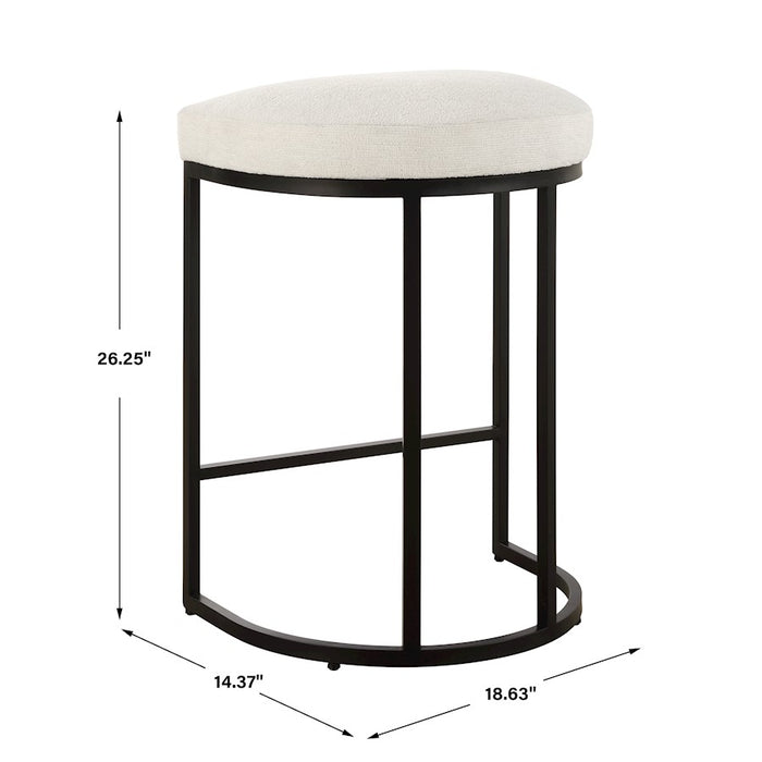 Haus Appeal Chicago 26.25in Counter Stool | Matte Black Iron & Light Cream Fabric | Kitchen Island & Vanity Seating | 14 x 18 x 26 in | Model W23040