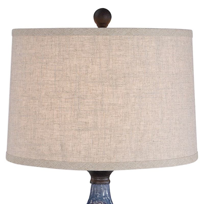 Haus Appeal Adams 29.75in Table Lamp | Blue Textured Ceramic & Khaki Linen | Bedroom & Living Room Accent Light | 150W Max, 1 Bulb | Model W26026-1