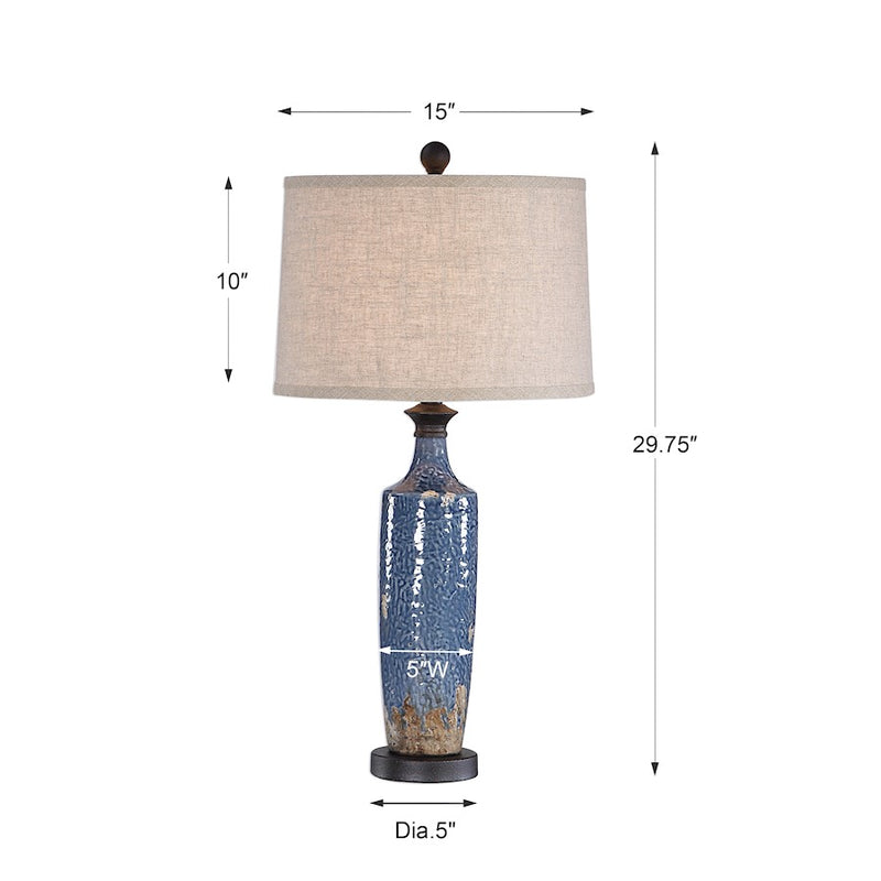 Haus Appeal Adams 29.75in Table Lamp | Blue Textured Ceramic & Khaki Linen | Bedroom & Living Room Accent Light | 150W Max, 1 Bulb | Model W26026-1