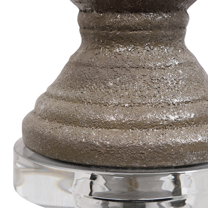 Haus Appeal Foundry 24.25 in Table Lamp | Textured Metallic Stone Gray Ceramic, Brushed Nickel & Crystal | Living Room & Bedroom Light | Model W26058-1