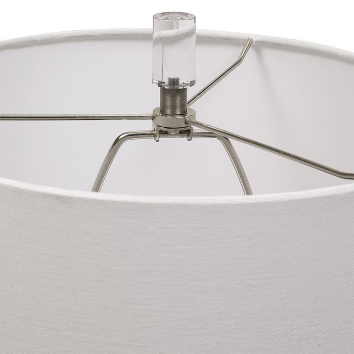 Haus Appeal Foundry 24.25 in Table Lamp | Textured Metallic Stone Gray Ceramic, Brushed Nickel & Crystal | Living Room & Bedroom Light | Model W26058-1