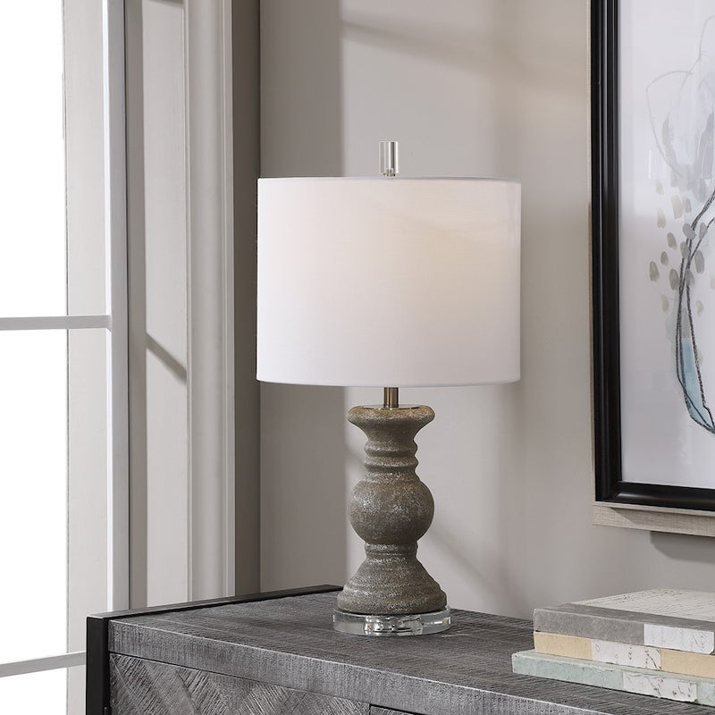 Haus Appeal Foundry 24.25 in Table Lamp | Textured Metallic Stone Gray Ceramic, Brushed Nickel & Crystal | Living Room & Bedroom Light | Model W26058-1