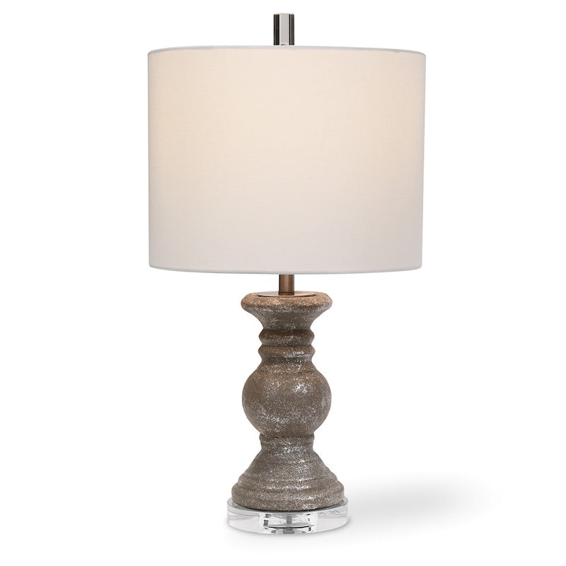 Haus Appeal Foundry 24.25 in Table Lamp | Textured Metallic Stone Gray Ceramic, Brushed Nickel & Crystal | Living Room & Bedroom Light | Model W26058-1